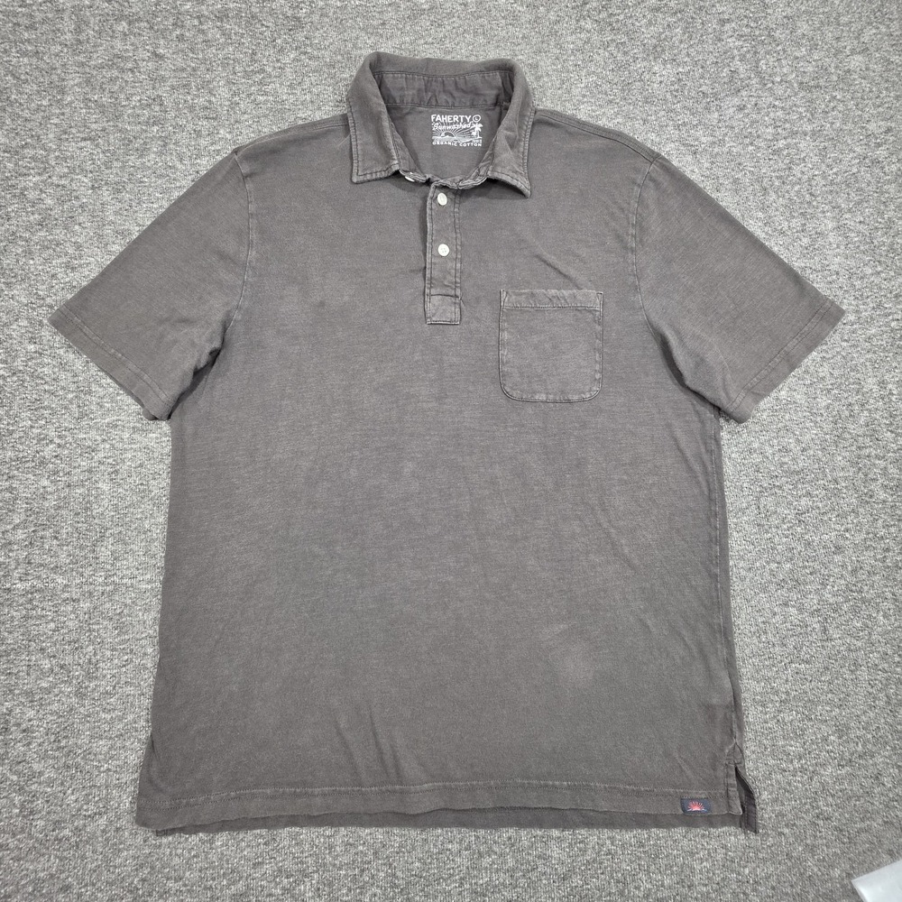 Faherty Sunwashed T-Shirt Polo Men's Sz Large Washed Black Organic Cotton Pocket
